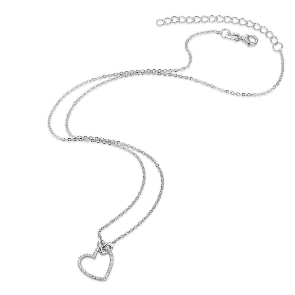 Necklace Silver Zirconia Rhodium plated Heart 40-45 cm