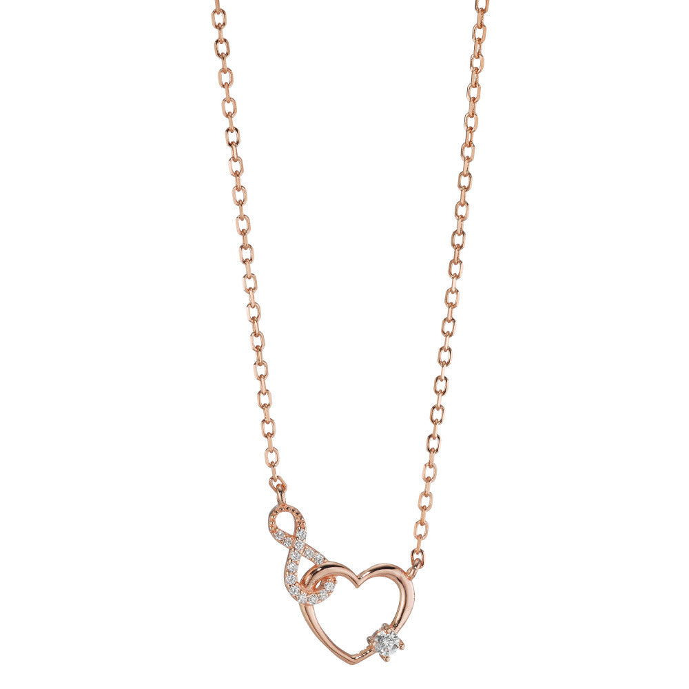 Necklace Silver Zirconia Rose Gold plated Heart 40-45 cm