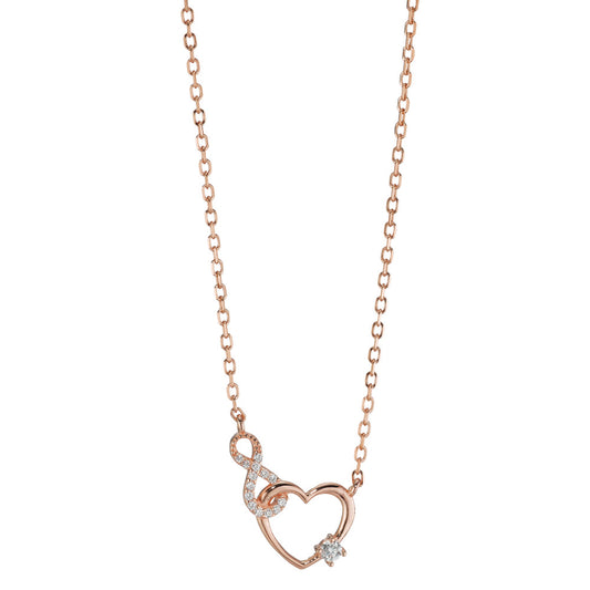 Necklace Silver Zirconia Rose Gold plated Heart 40-45 cm