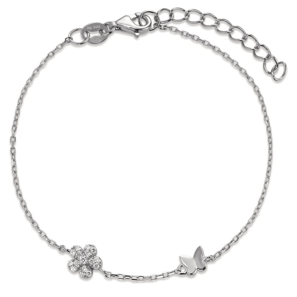 Bracelet Silver Zirconia 6 Stones Rhodium plated Flower 16-19 cm