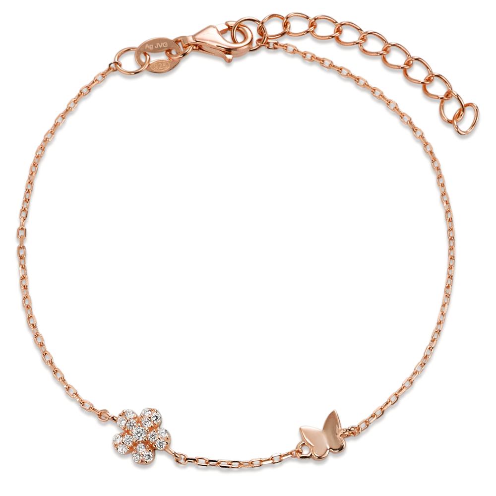 Bracelet Silver Zirconia 6 Stones Rose Gold plated Flower 16-19 cm