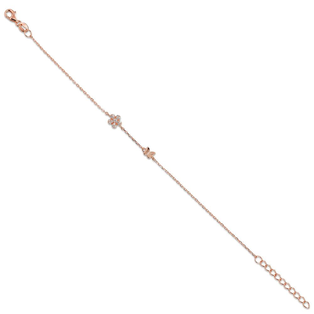 Bracelet Silver Zirconia 6 Stones Rose Gold plated Flower 16-19 cm