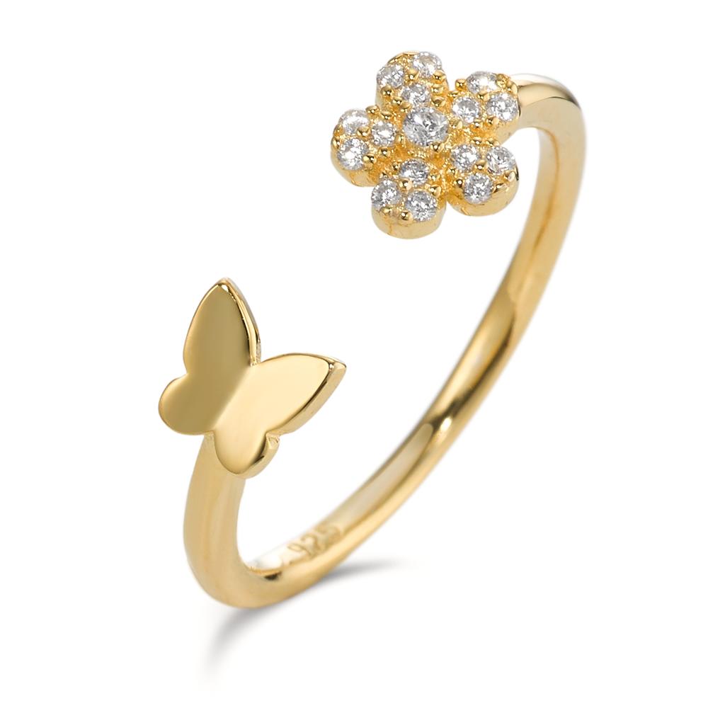 Ring Silver Zirconia 6 Stones Yellow Gold plated Flower