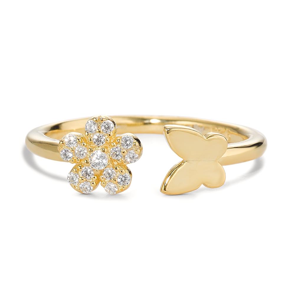 Ring Silver Zirconia 6 Stones Yellow Gold plated Flower