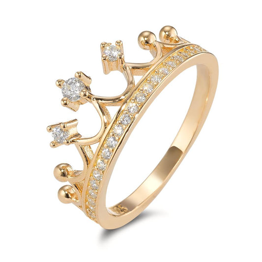 Ring Silver Zirconia Yellow Gold plated Crown