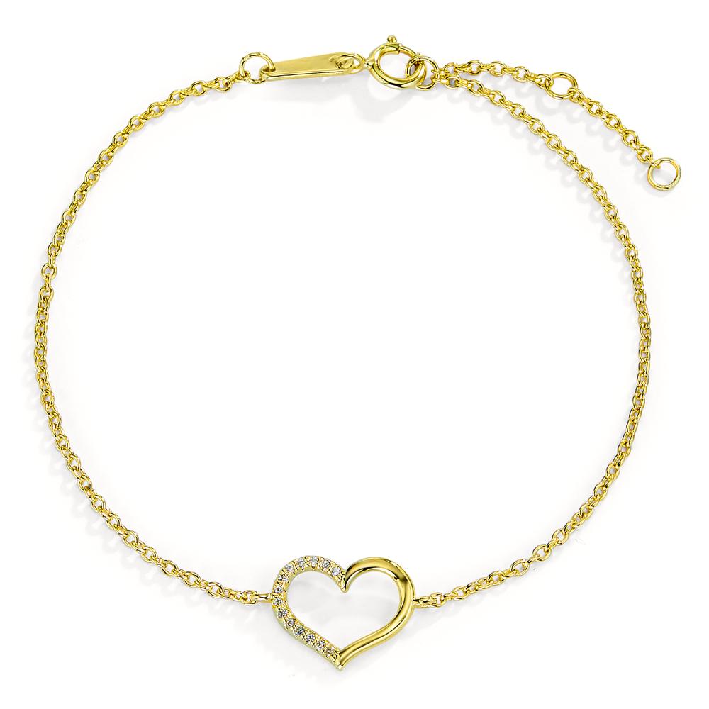 Bracelet Silver Zirconia Yellow Gold plated Heart 16-18 cm