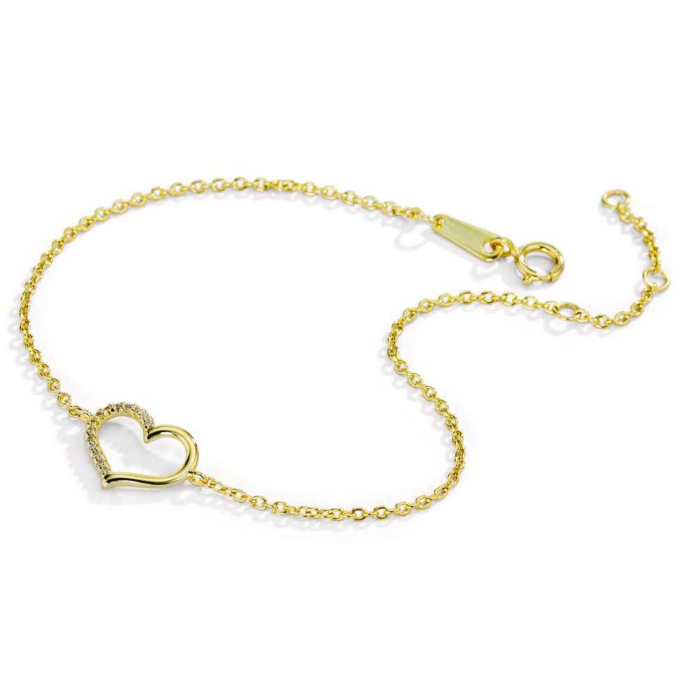 Bracelet Silver Zirconia Yellow Gold plated Heart 16-18 cm