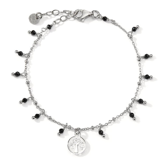 Bracelet Silver Crystal Black, 14 Stones Rhodium plated Tree Of Life 16-19 cm