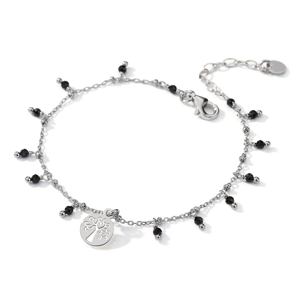 Bracelet Silver Crystal Black, 14 Stones Rhodium plated Tree Of Life 16-19 cm