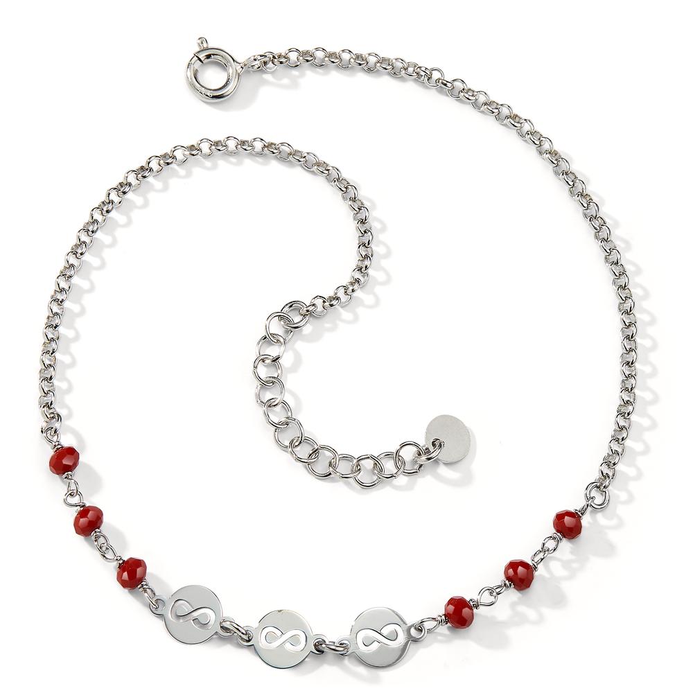 Anklet Silver Crystal Red, 6 Stones Rhodium plated Infinity 23-26 cm