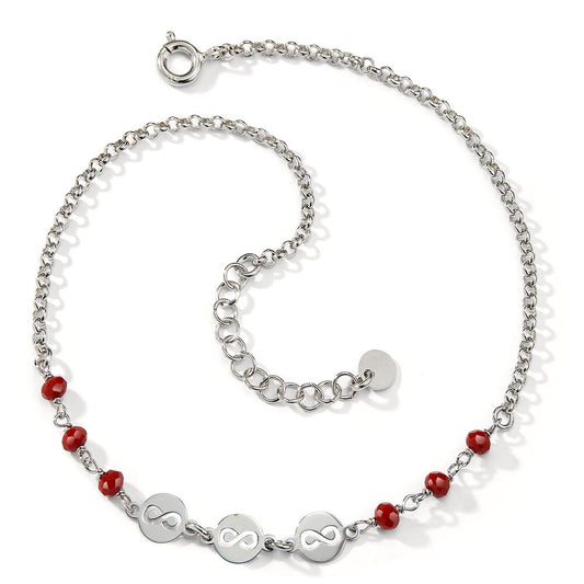 Anklet Silver Crystal Red, 6 Stones Rhodium plated Infinity 23-26 cm