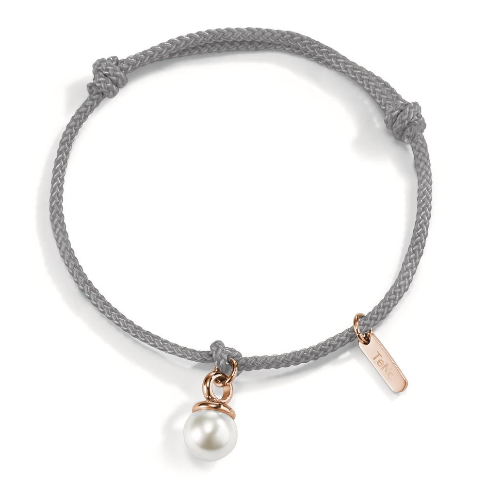 Bracelet Textile, Stainless steel Rose IP coated Shell pearl 16-21 cm Ø7 mm