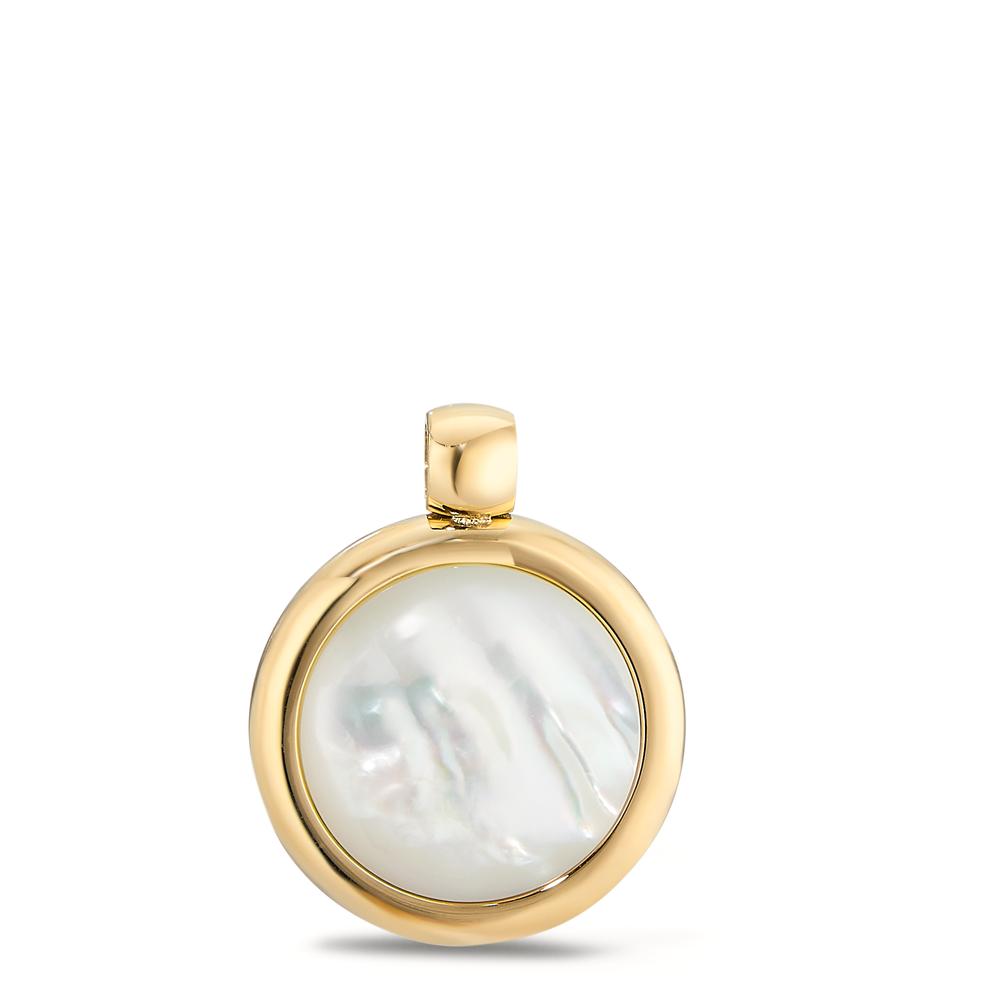 Pendant Stainless steel Yellow IP coated Mother of pearl Ø18 mm