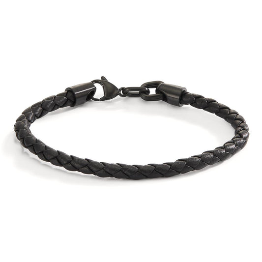 Bracelet Stainless steel, Leather Black IP coated 19 cm Ø5 mm