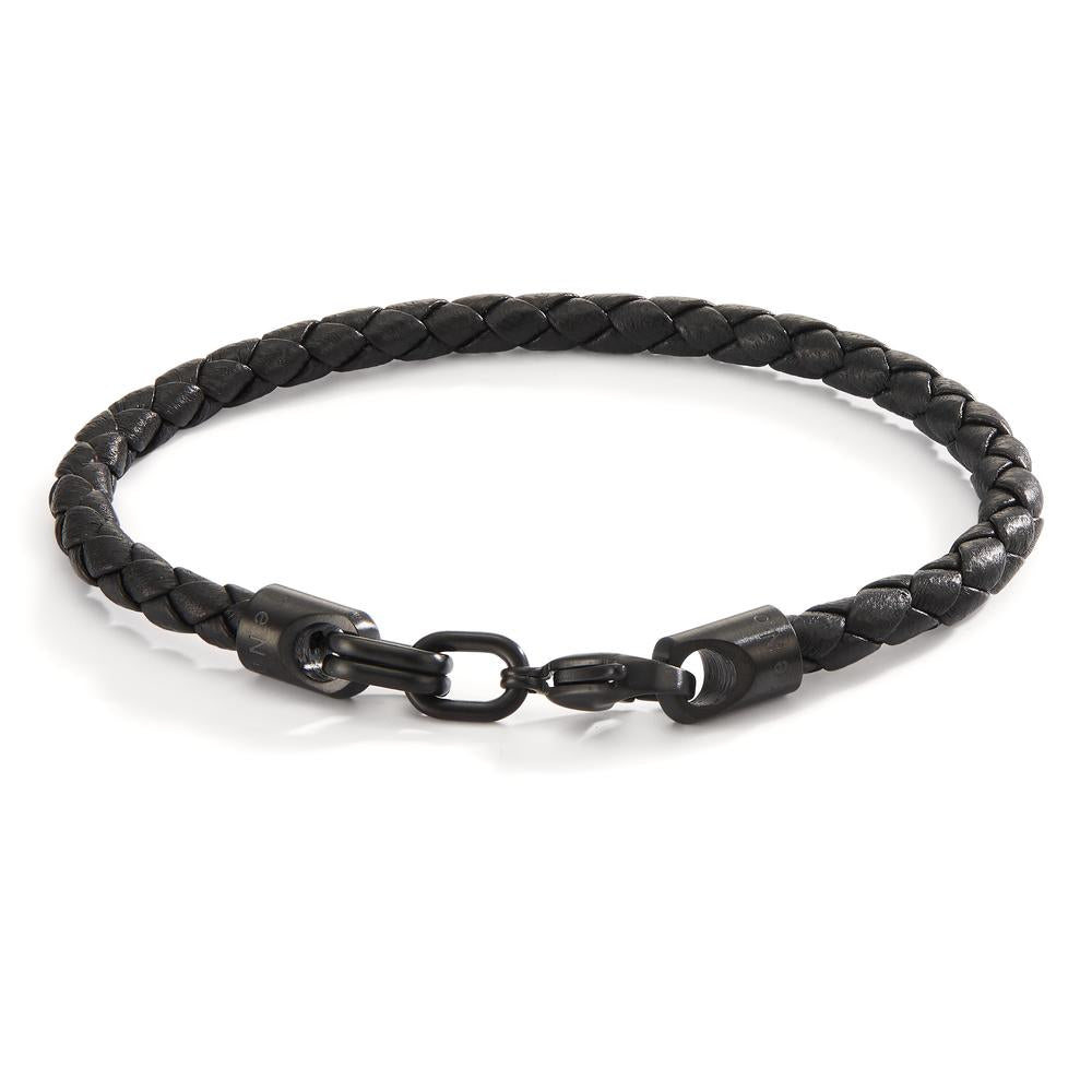 Bracelet Stainless steel, Leather Black IP coated 19 cm Ø5 mm