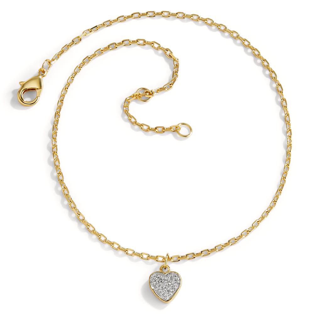 Anklet Bronze Zirconia 10 Stones Yellow Gold plated Heart 23-25 cm Ø7 mm