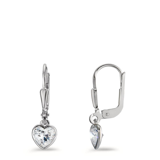 Drop Earrings Silver Zirconia 2 Stones Rhodium plated Heart Ø6 mm