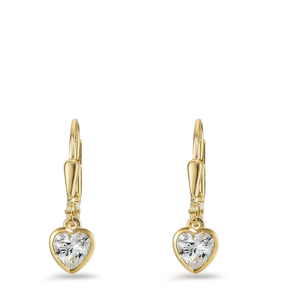 Drop Earrings Silver Zirconia 2 Stones Yellow Gold plated Heart Ø6 mm