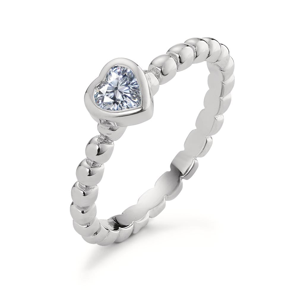 Stacking ring Silver Zirconia Rhodium plated Heart