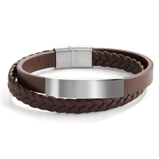 Engravable bracelet Stainless steel, Artificial leather 21.5 cm