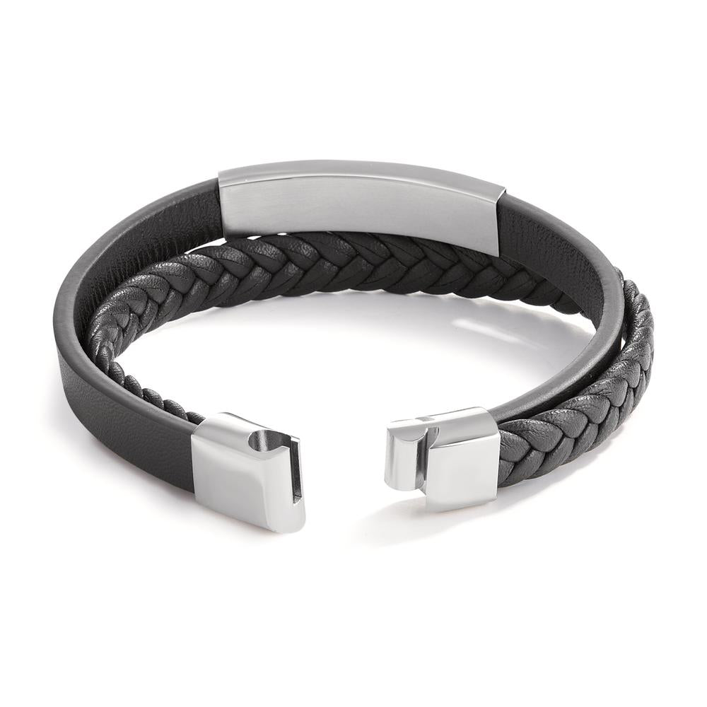 Engravable bracelet Stainless steel, Artificial leather 21.5 cm