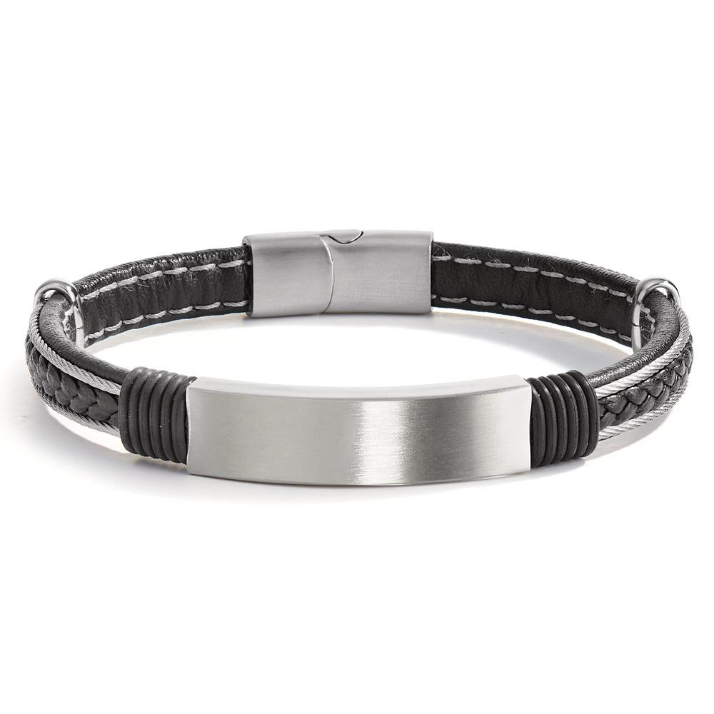 Engravable bracelet Stainless steel, Artificial leather 21.5 cm