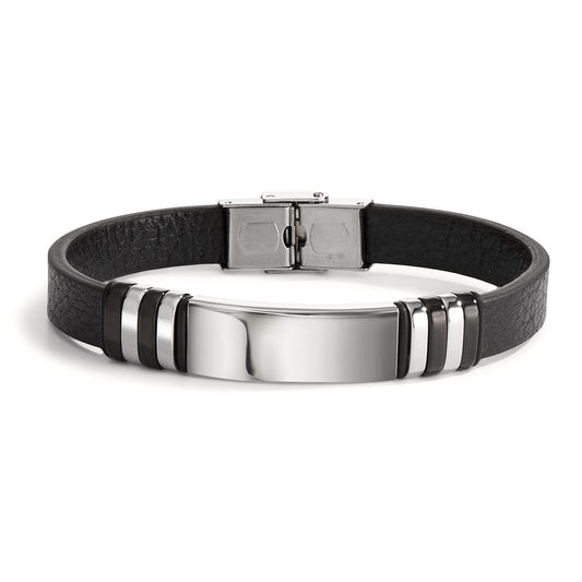 Engravable bracelet Stainless steel, Artificial leather 21.5 cm