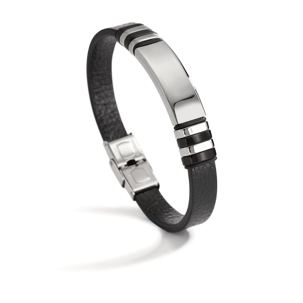 Engravable bracelet Stainless steel, Artificial leather 21.5 cm