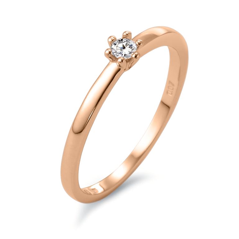 Solitaire ring 18k Red Gold Diamond White, 0.07 ct, brilliant, w-si