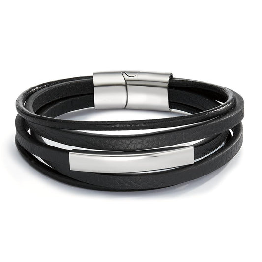 Engravable bracelet Leather, Stainless steel 21 cm