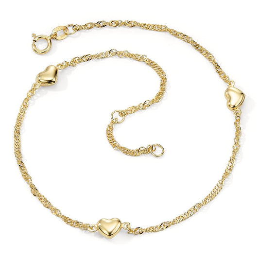 Anklet Silver Yellow Gold plated Heart 23-25 cm