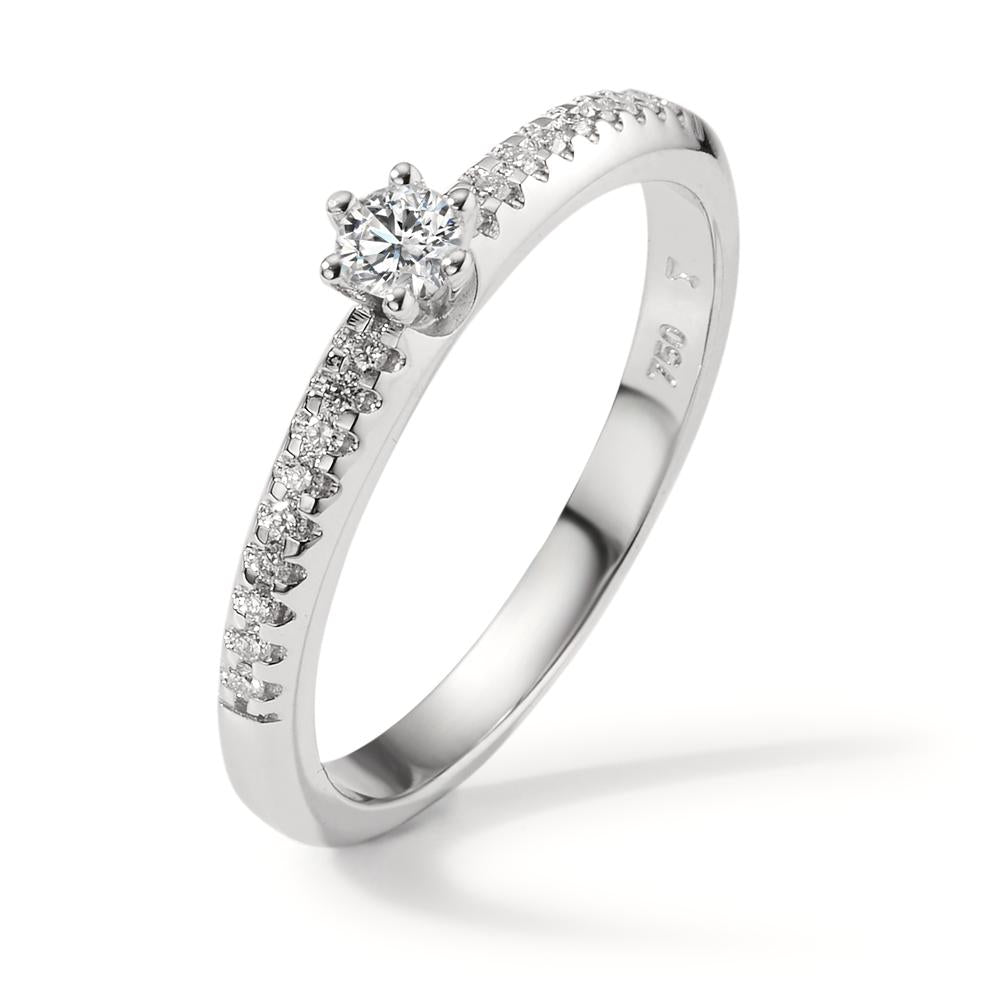 Solitaire ring 18k White Gold Diamond 0.20 ct, 19 Stones, w-si