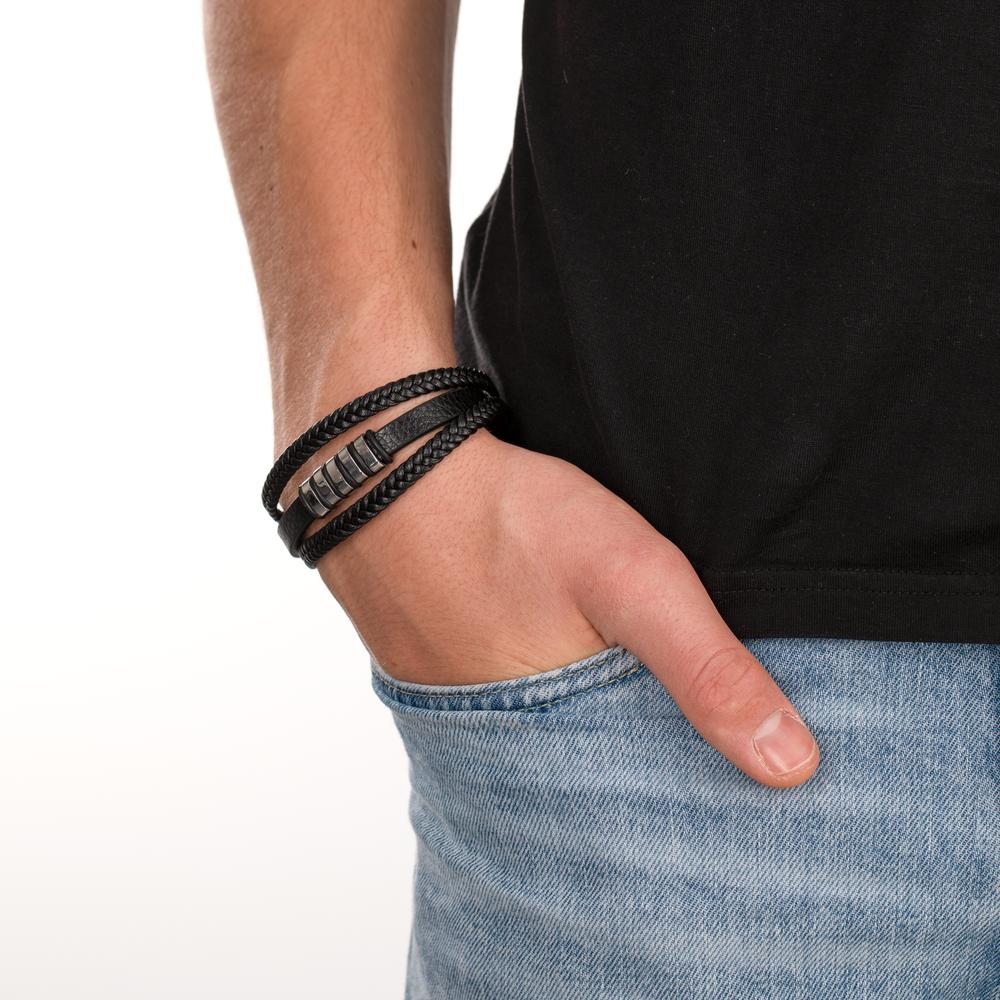 Bracelet Leather, Stainless steel 21.5 cm