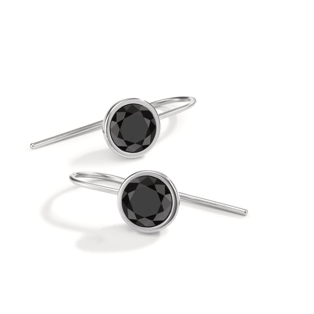 Drop Earrings Stainless steel Zirconia Black, 2 Stones 20 cm Ø9.5 mm