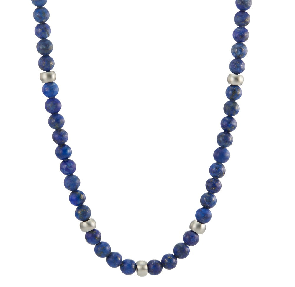 Necklace Stainless steel Lapis Lazuli 76 Stones 50 cm Ø6.5 mm