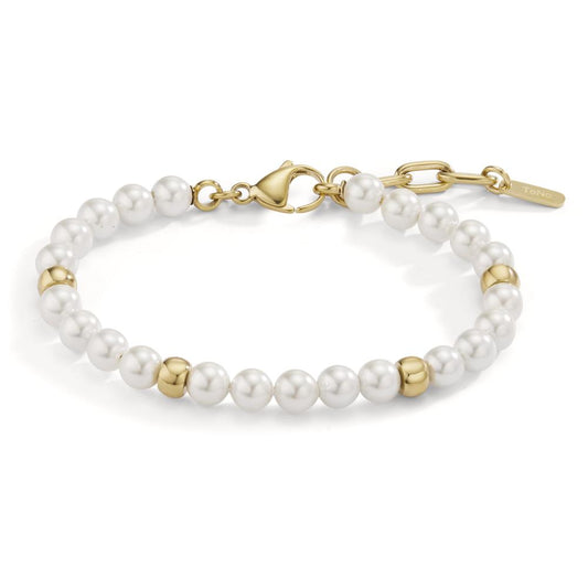 Bracelet Stainless steel Yellow IP coated Shell pearl 17.5-21.5 cm Ø6 mm