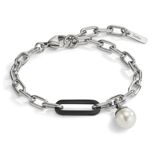 Bracelet Stainless steel, Carbon Shell pearl 16.5-19.5 cm