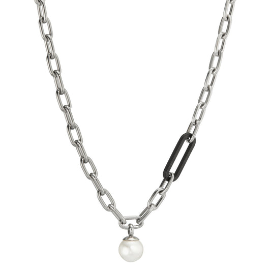 Necklace Stainless steel, Carbon Shell pearl 43-48 cm