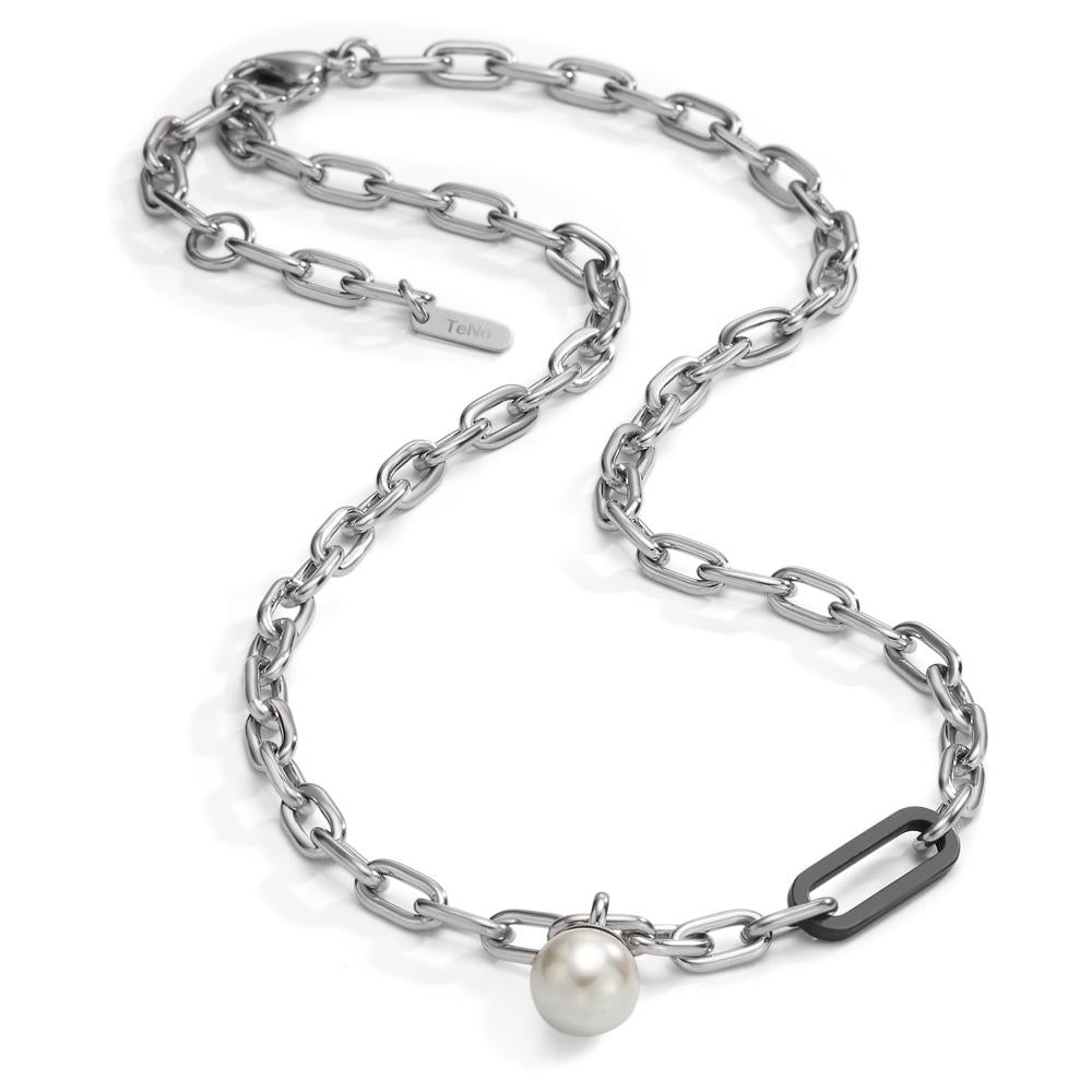 Necklace Stainless steel, Carbon Shell pearl 43-48 cm