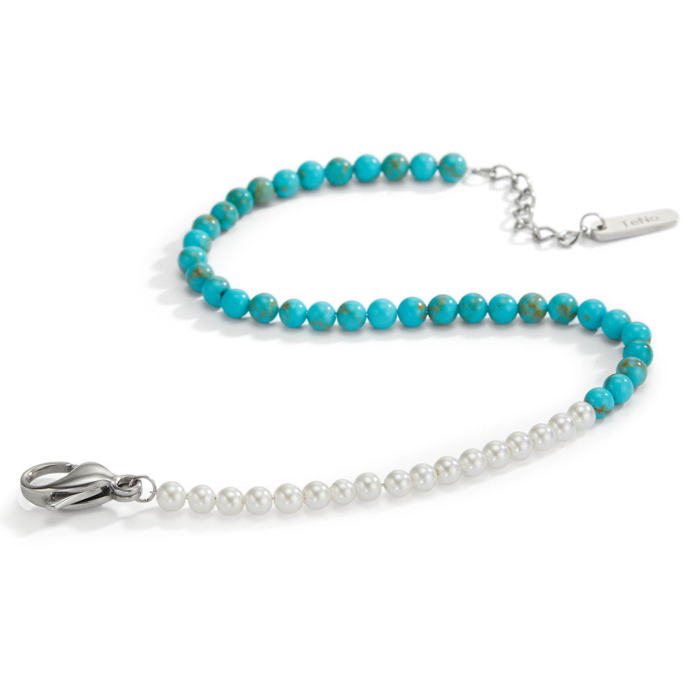 Bracelet Stainless steel Turquoise Shell pearl 17.5-19.5 cm Ø3 mm