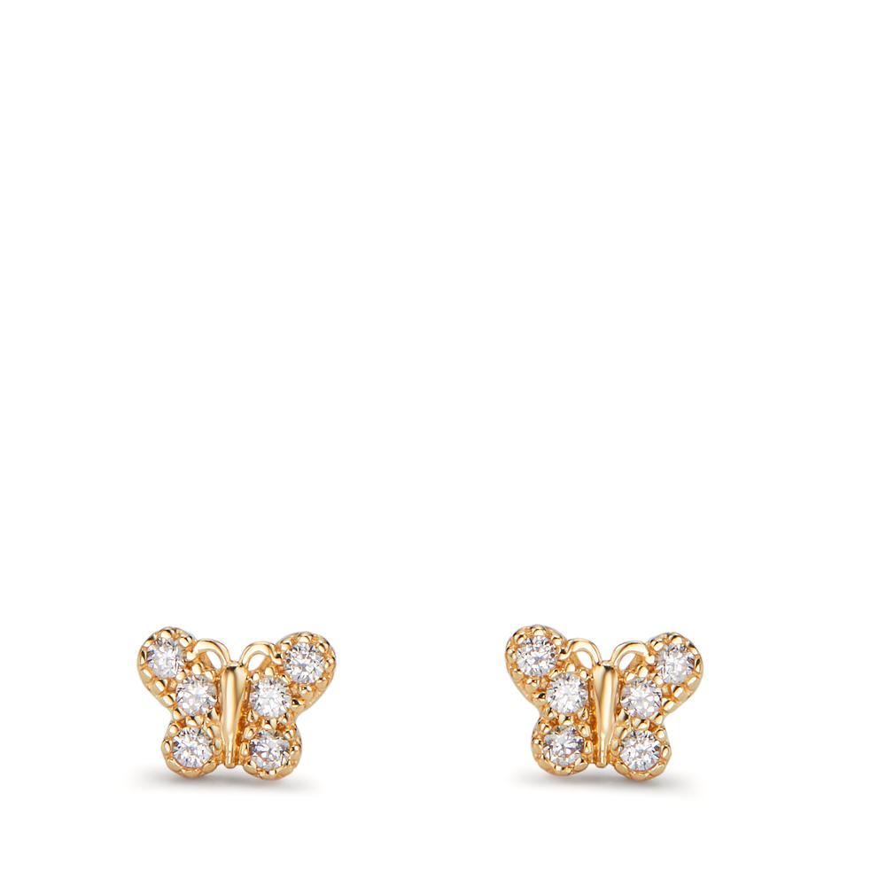 Stud earrings 14k Yellow Gold Zirconia 12 Stones Butterfly Ø5 mm