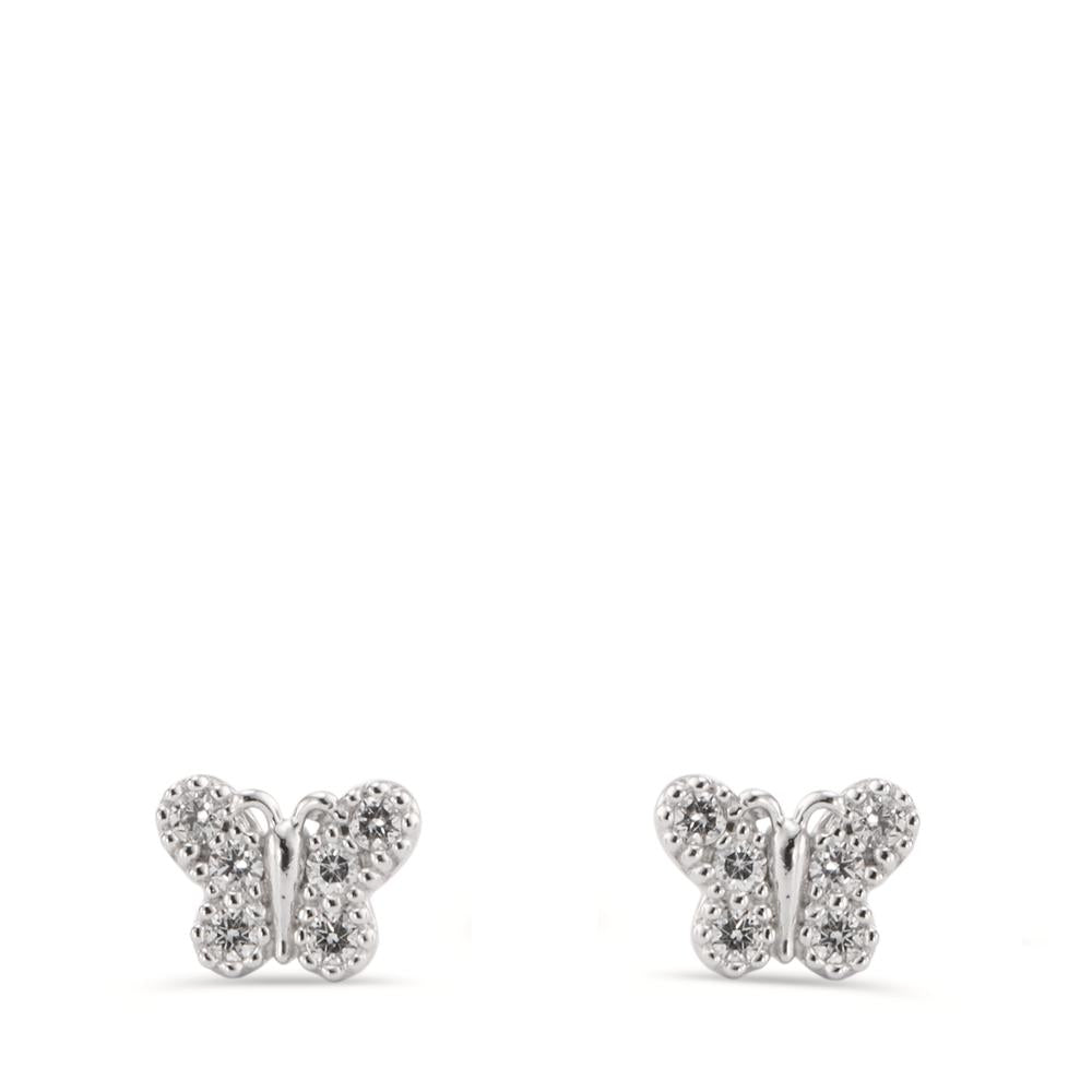 Stud earrings 14k White Gold Zirconia 12 Stones Butterfly Ø5.5 mm