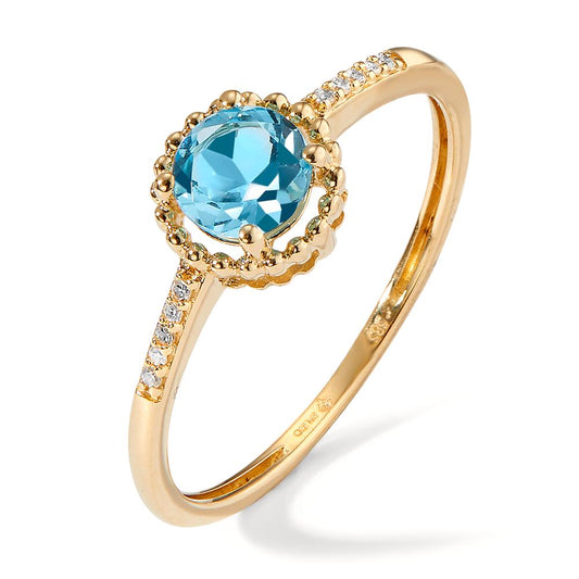 Ring 14k Yellow Gold Topaz Blue, 11 Stones