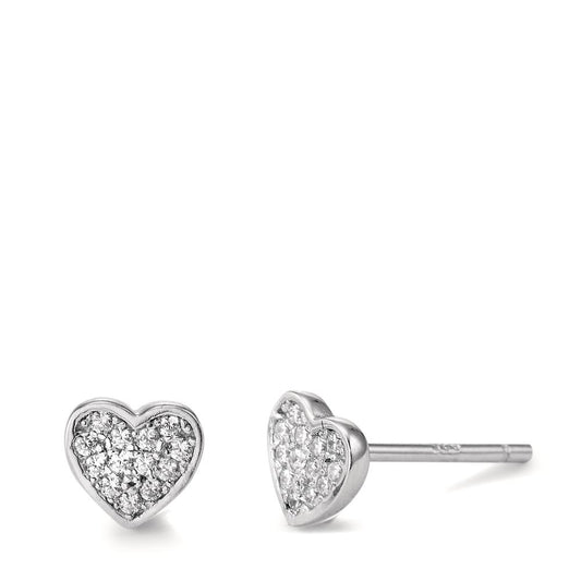 Stud earrings Silver Zirconia 26 Stones Rhodium plated Heart Ø5.5 mm