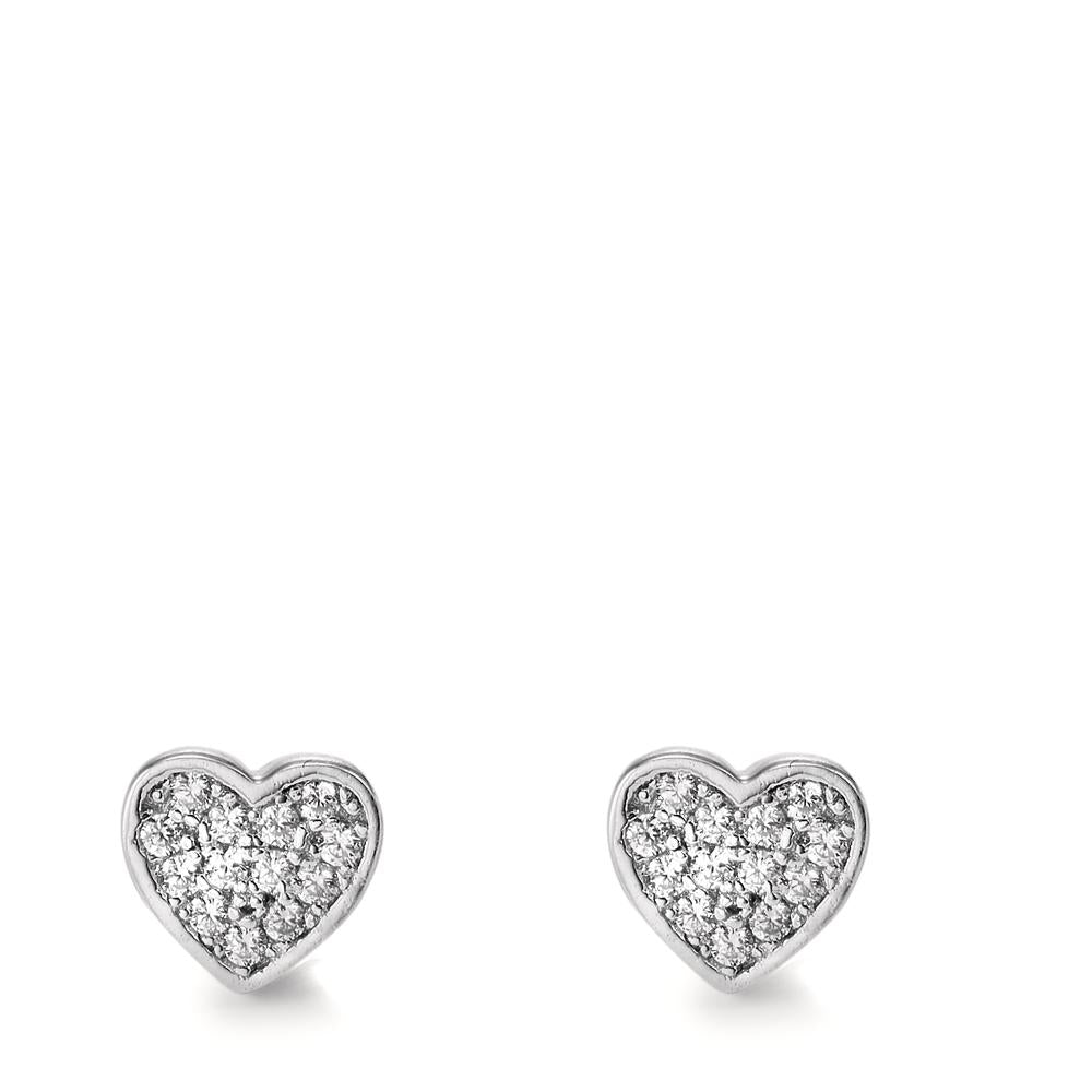 Stud earrings Silver Zirconia 26 Stones Rhodium plated Heart Ø5.5 mm