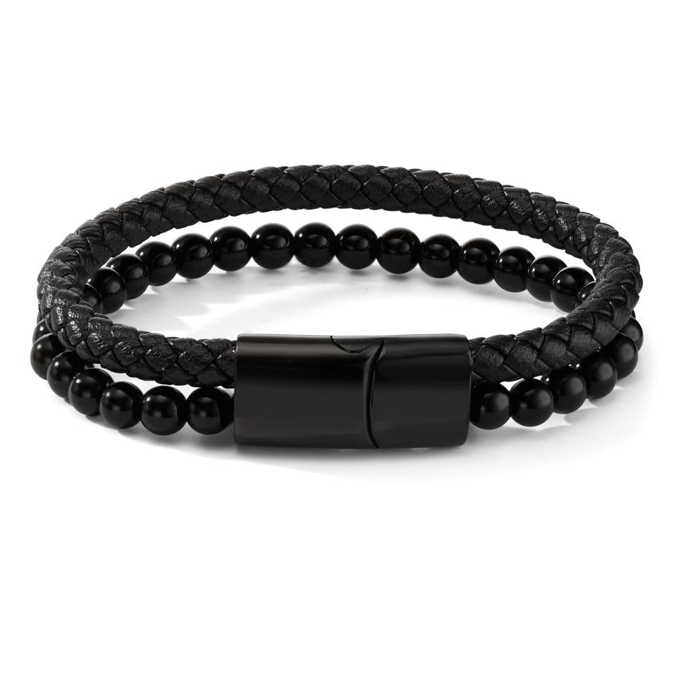 Bracelet Stainless steel, Leather [synth. Stein] Black IP coated 20.5 cm