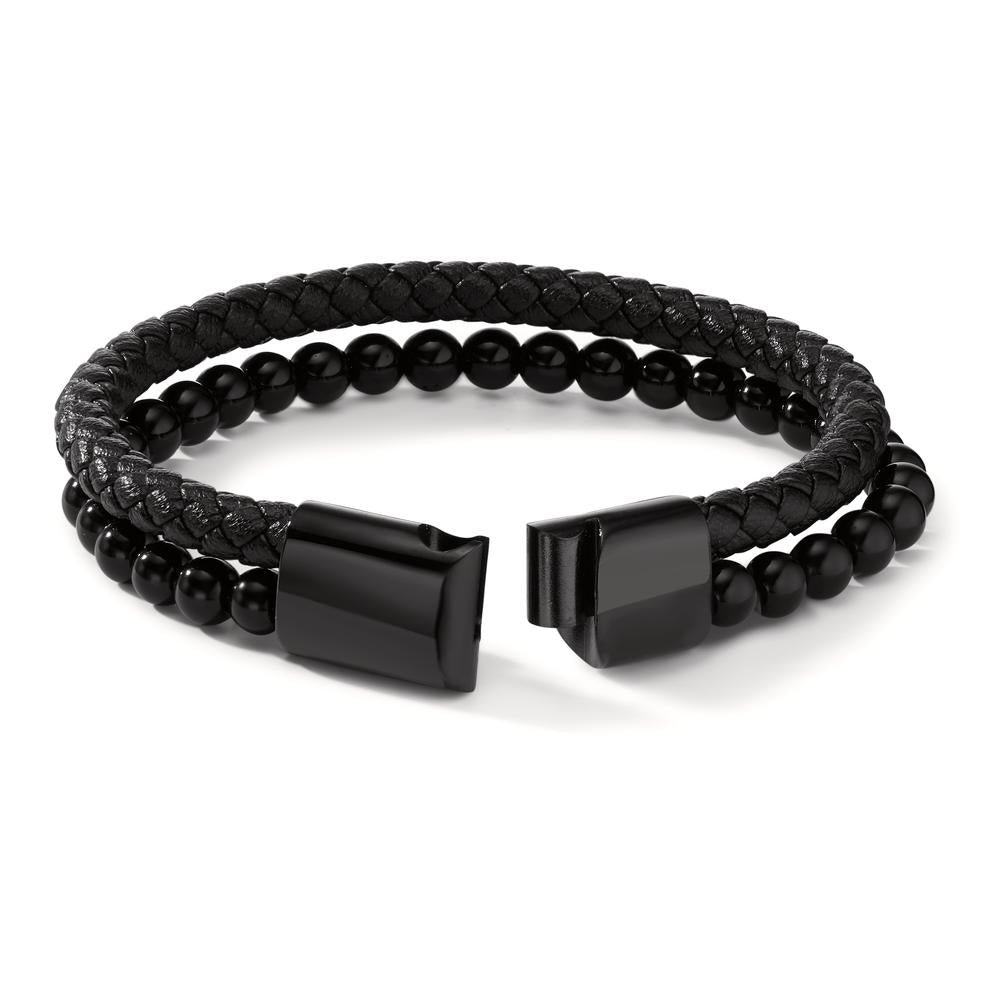 Bracelet Stainless steel, Leather [synth. Stein] Black IP coated 20.5 cm