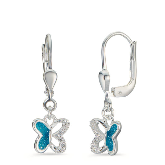 Drop Earrings Silver Zirconia 14 Stones Lacquered Butterfly