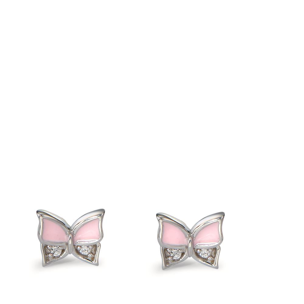 Stud earrings Silver Zirconia 4 Stones Rhodium plated Butterfly