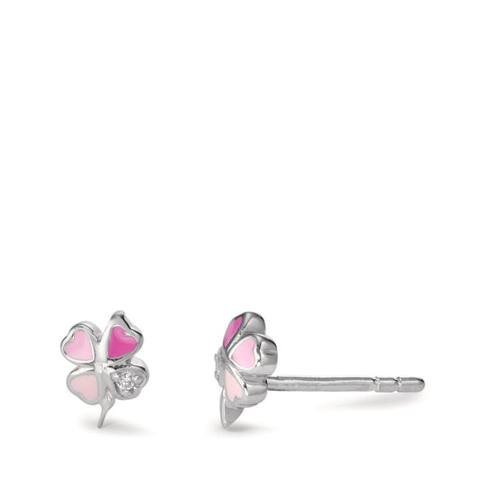 Stud earrings Silver Zirconia 2 Stones Rhodium plated Cloverleaf Ø5 mm